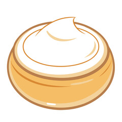 a simple illustration of a dollop of cream or a creamy substance in a small, round container. The cream is white and has a smooth, swirled peak at the top