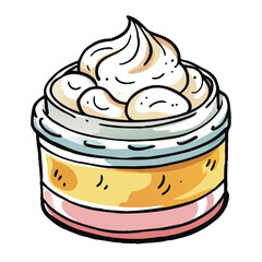a cartoon-style illustration of a small jar or container filled with a creamy substance. The container has a transparent body with a yellowish tint, and a pink base