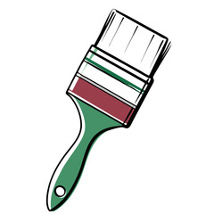 a simple illustration of a paintbrush. The handle of the paintbrush is green with a small hole near the end, likely for hanging. The bristles are white, and the metal ferrule that holds the bristles 