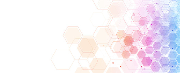 Digital technology background. Abstract hexagons background with lines and dots. Design for science, medicine or technology