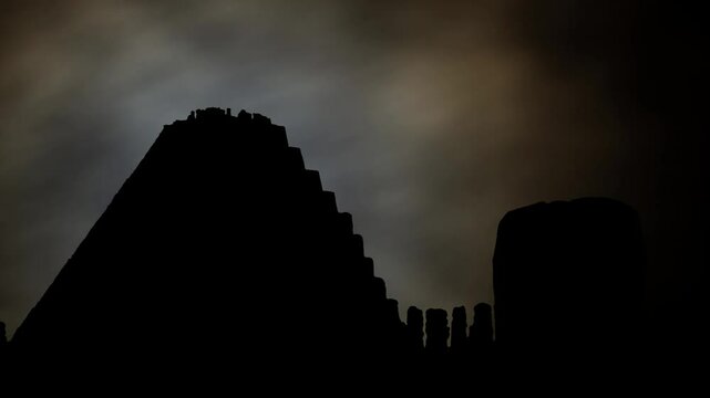 Ancient Mayapan Ruins, Time Lapse by Night with Full Moon, Yucatan, Mexico