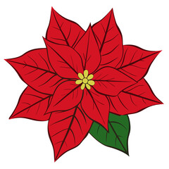 Obraz premium an illustration of a poinsettia flower. It features bright red, pointed petals arranged in a star-like pattern. In the center, there are small yellow-green buds.