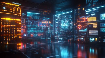 high-tech server room lab humanoid and human collaboration scientists in ai lab data analytics