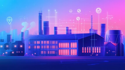 Vibrant business setting demonstrating business flexibility, with icons representing streamlined operations and swift responses to industry shifts 