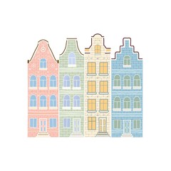 Fototapeta premium European colored houses, Colorful houses collection, Home sweet home set, White Background, Old colorful house exterior, Flat house illustration isolated on white background