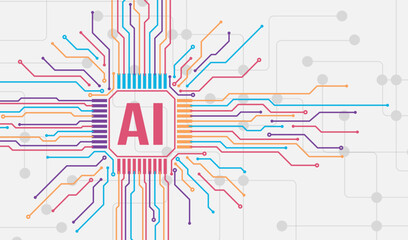 AI Artificial Intelligence and Machine Learning Background Concept, Big data innovation technology, Abstract background, AI Artificial Intelligence chipset on circuit board in futuristic concept	