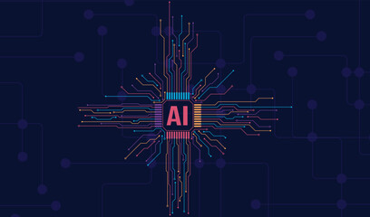 AI Artificial Intelligence and Machine Learning Background Concept, Big data innovation technology, Abstract background, AI Artificial Intelligence chipset on circuit board in futuristic concept	