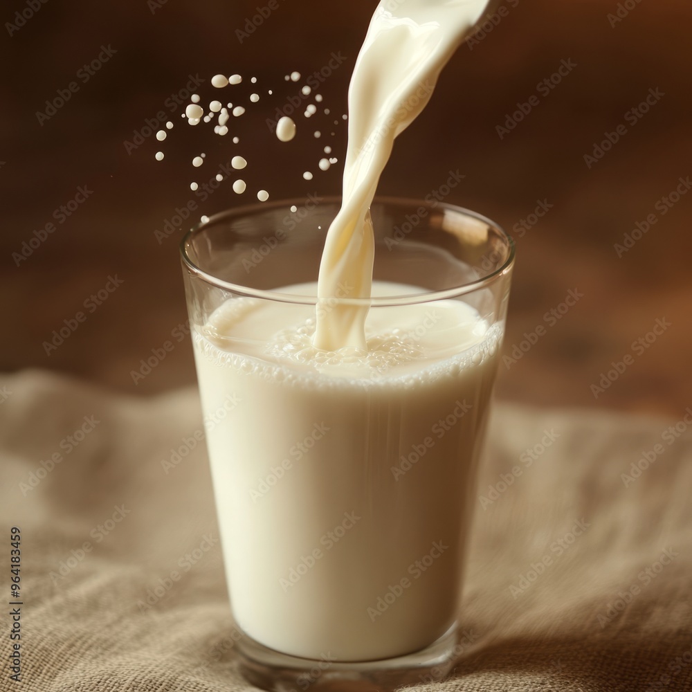 Wall mural Milk pouring into a glass on burlap.