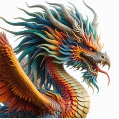 A striking close-up of a majestic dragon with vibrant scales in shades of blue, red, and yellow. The dragon's fierce expression and detailed textures make it an awe-inspiring fantasy creature.. AI