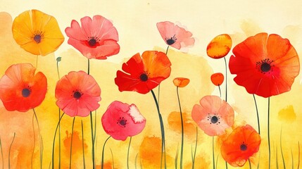 Sunny watercolour background with flowers