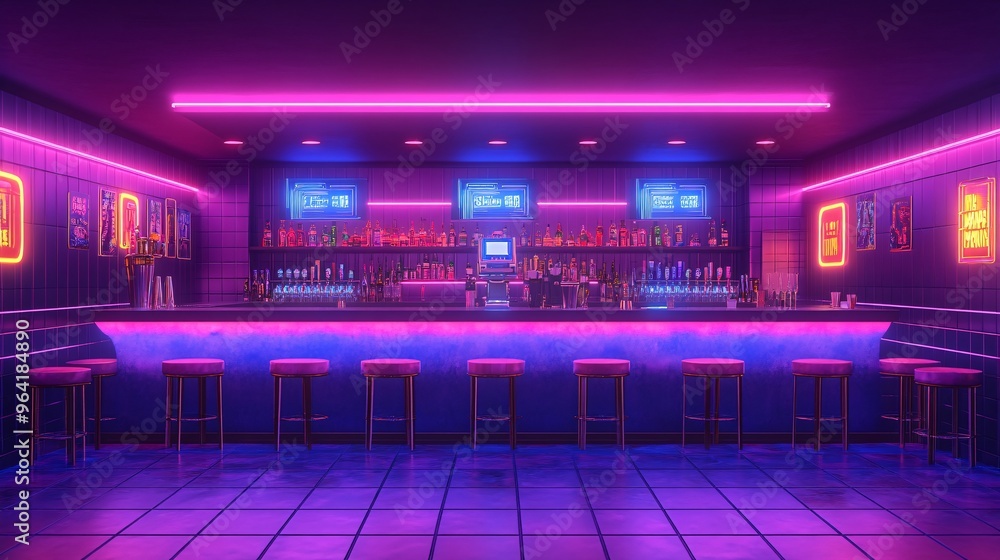 Leinwandbilder a futuristic robot waiter serving drinks in a retro-style 80s diner with neon signs and vibrant ligh