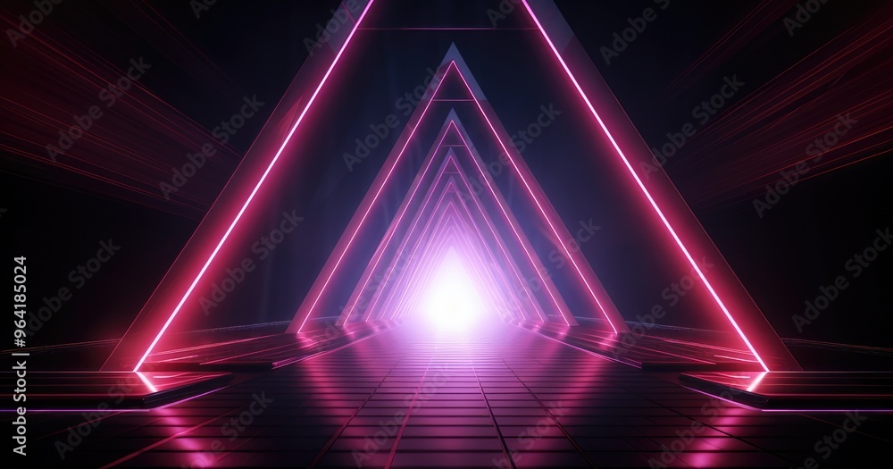 Poster a futuristic tunnel illuminated by neon lights, creating a vibrant and dynamic atmosphere.