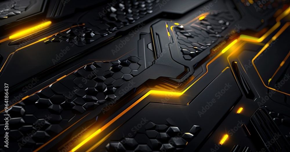 Poster a futuristic, textured surface with glowing lines and hexagonal patterns, suggesting advanced techno