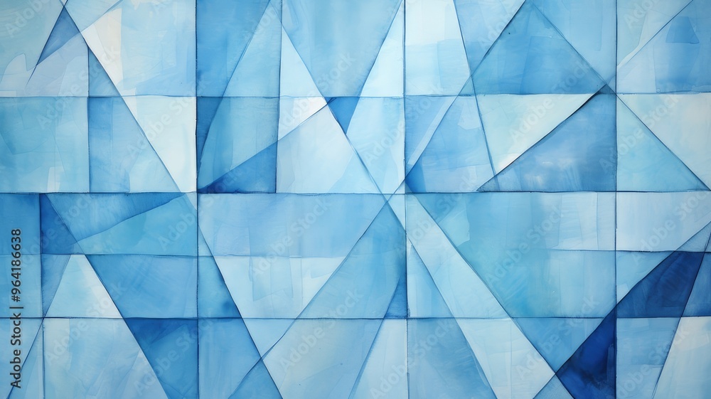 Poster a geometric abstract artwork featuring various shades of blue, creating a sense of depth and tranqui