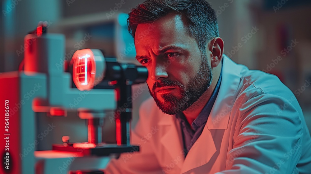 Poster retro eye doctor using 3d hologram an ophthalmologist in a vintage style using 3d hologram technolog