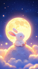 The rabbits are enjoying the moon at Mid-Autumn Festival
