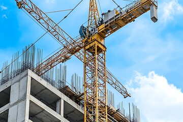 Construction Site with Crane Against a Bright Blue Sky