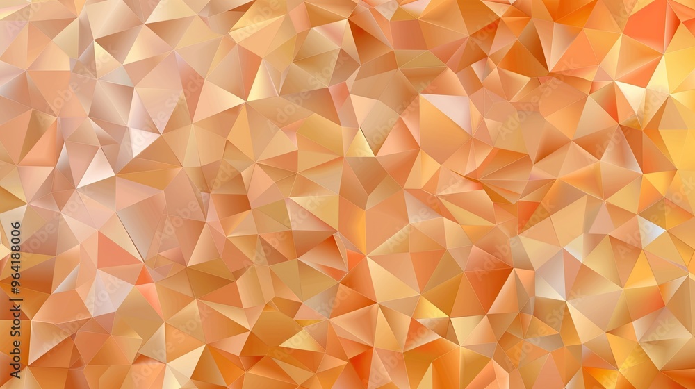 Poster a geometric abstract pattern featuring a blend of warm, orange hues in a triangular design, suitable