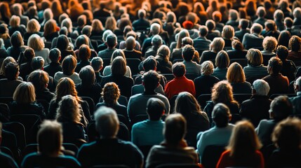 Obraz premium Business conference attendees in a modern seminar hall engaged in listening, new beautiful stock image illustration AI