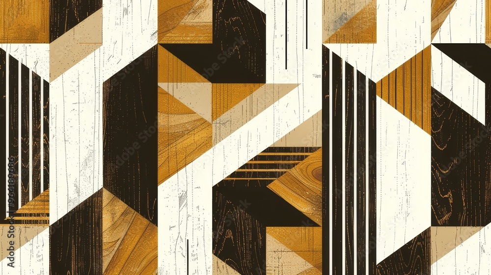 Aufkleber a geometric pattern featuring various wood textures and colors, creating a modern and artistic desig