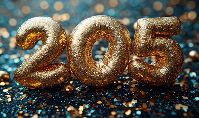 Gold number 205 shaped balloon with confetti