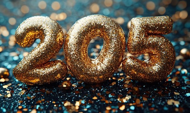 Gold number 205 shaped balloon with confetti