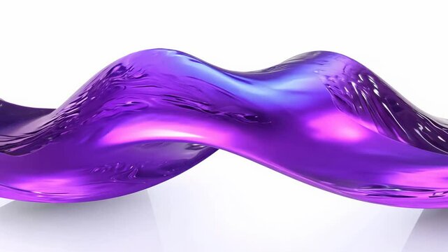 Realistic 3D animation of the abstract morphing liquid iridescent deep purple mobius strip rendered in Unreal Engine with a white background