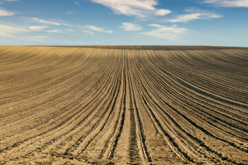Plowed field country landscape, autumn season,agriculture