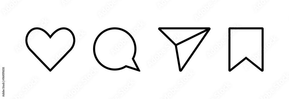 Poster instagram social media like comment share save icon collection in line style. set of social network 