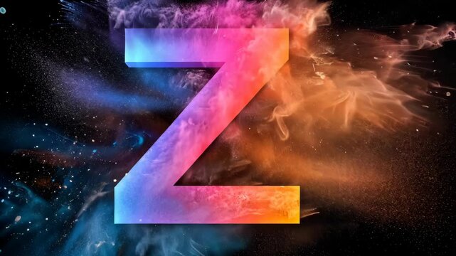 Colorful letter Z displayed with artistic effects and vibrant splashes of color