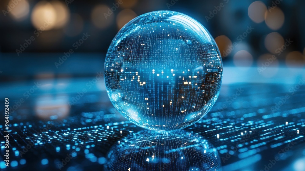 Aufkleber a glowing crystal sphere reflecting digital data patterns.