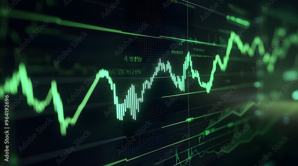 Poster green line chart on a computer screen