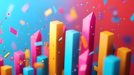 Dynamic Visual Analysis of Sales Trends Through Colorful Bar Charts and Energetic Elements. Financial Analysis Concept