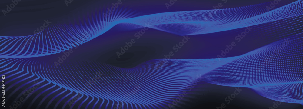 Poster futuristic particle wave. abstract technology background. big data visualization. 3d widescreen. vec