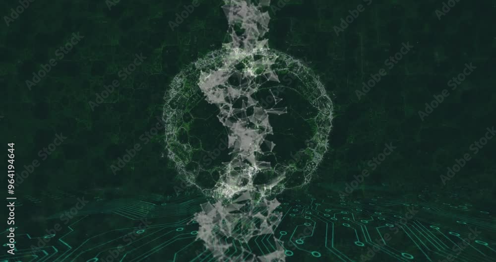 Poster dna strand and circuit board, digital data processing animation