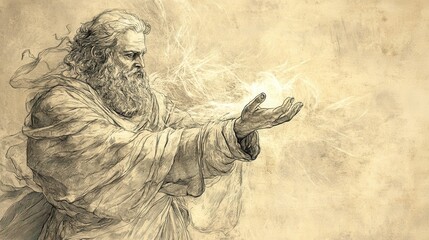 Fototapeta premium Biblical Illustration: The Lord Holding Light and Darkness, Symbolizing His Power Over Peace and Calamity According to His Divine Will