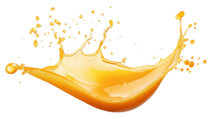 Orange juice splash isolated on transparent background.