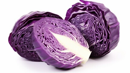 Few red cabbage and slice isolated on white background. Neural network ai generated art