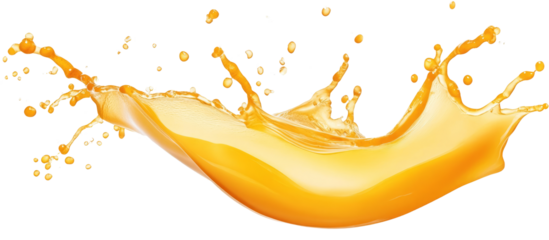 Orange juice splash isolated on transparent background.