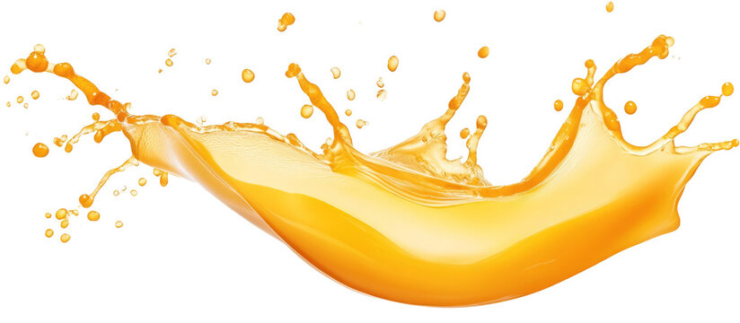 Orange juice splash isolated on transparent background.