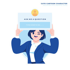 business woman character qna concept illustration