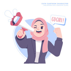muslim business woman character holding megaphone illustration