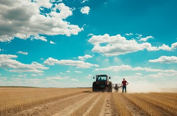 A tractor spraying integrated sprays on crops