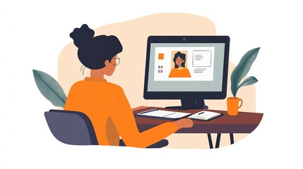 A student watching an educational video online, taking notes on a notebook beside their computer