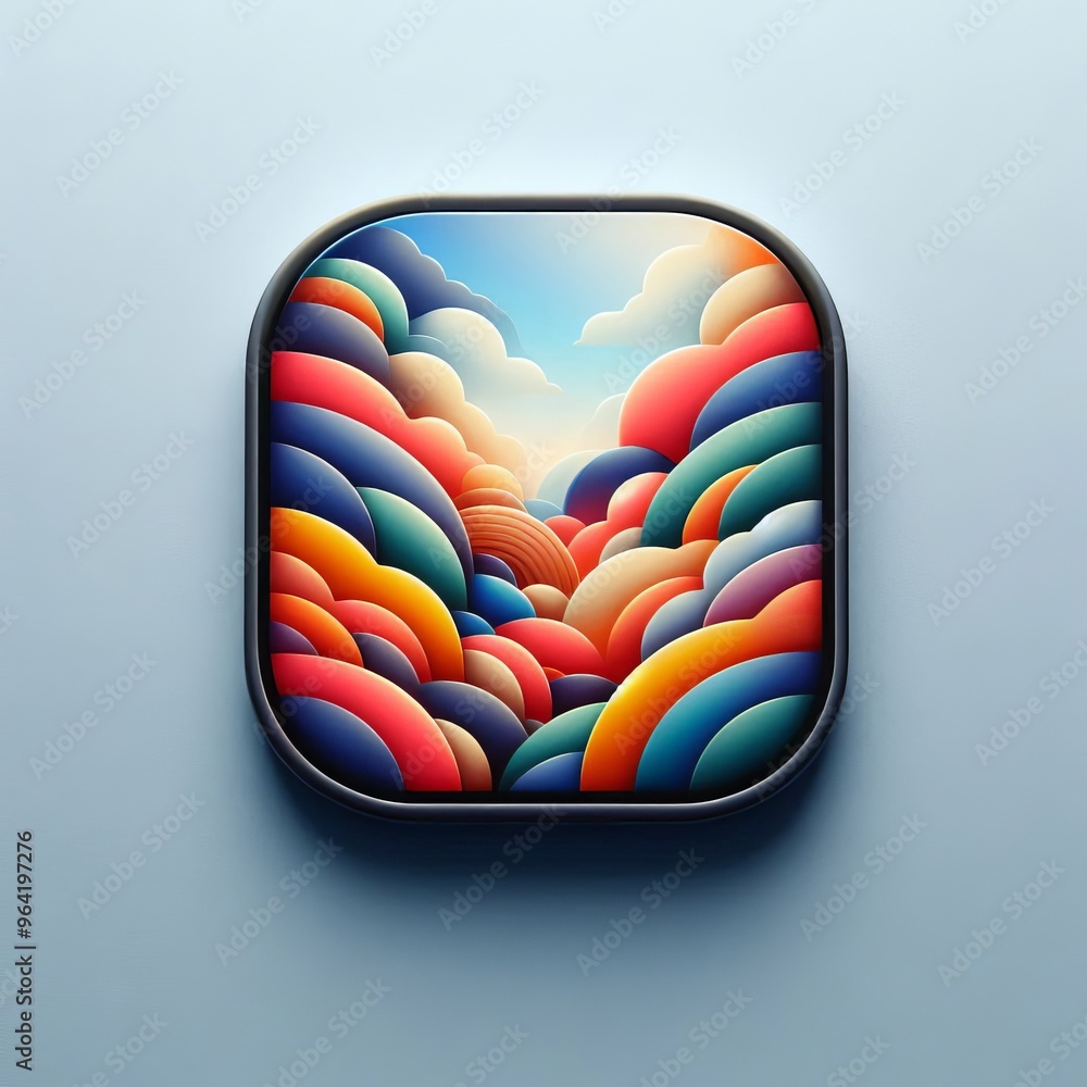 Poster a vibrant and colorful abstract digital artwork featuring a blend of flowing, cloud-like shapes in v