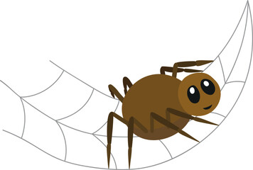 Cartoon drawing of spider flying on his web. Symbol of indian summer vector illusration isolated on white background for kids.