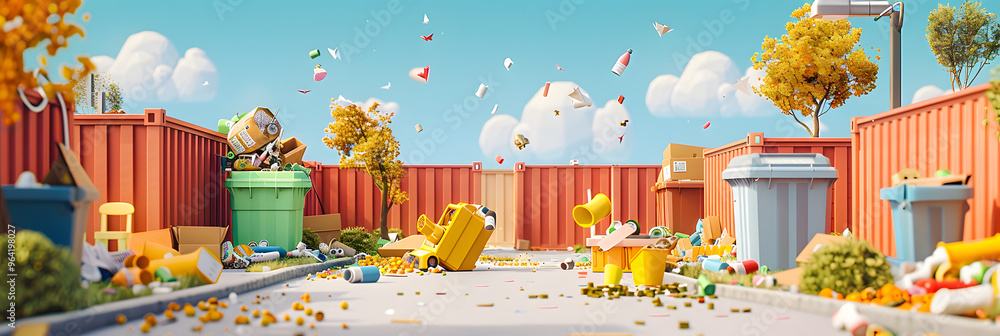 Poster advanced garbage transmutation facility turning trash into valuables and amidst a polychromatic sett