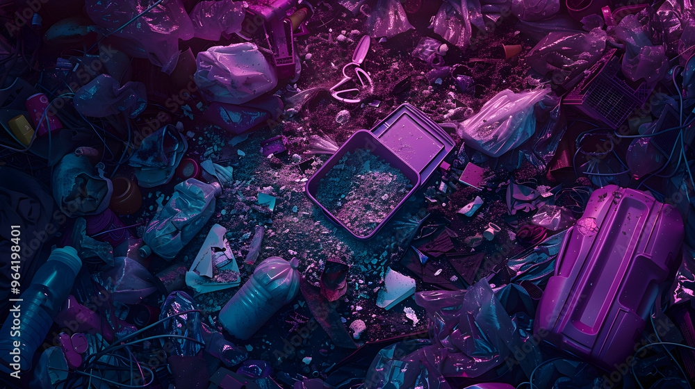 Poster advanced garbage transmutation facility turning trash into valuables and amidst a polychromatic sett