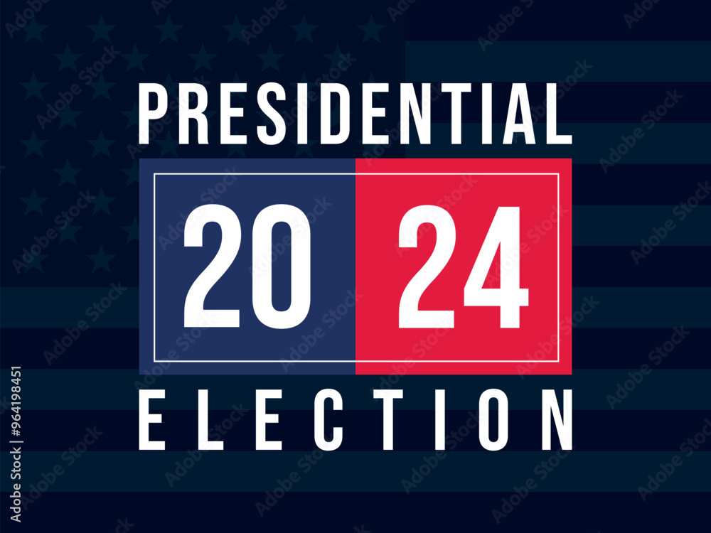 Wall mural USA 2024 Presidential Election background with American flag colors design. Election event banner, card, poster, template, voting communication, background. Vote day, November 5. Vector illustration.