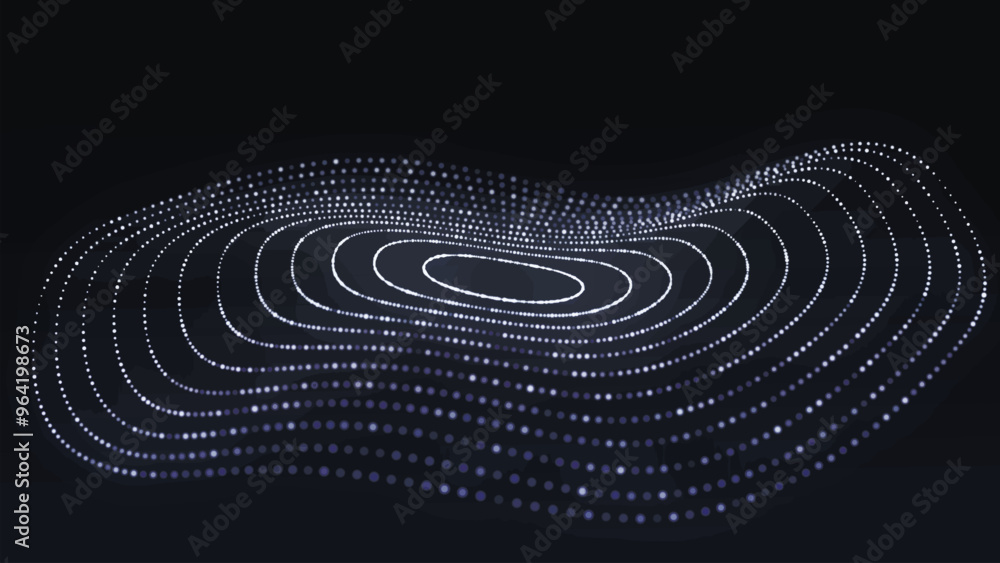 Poster Technology background. Abstract circular wave of particles. Futuristic dotted wave. Visualization of sound waves. Plexus effect. Vector illustration.